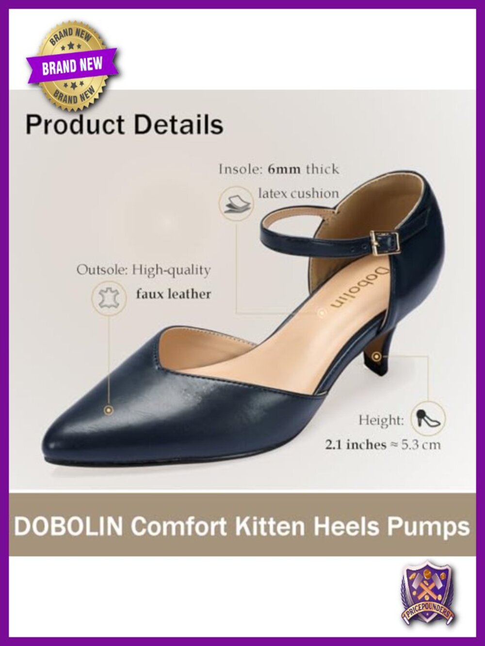 Low Heel Kitten Heels Pumps for Women Ankle Strap Pointed Toe Closed Toe Dance - Picture 3 of 6